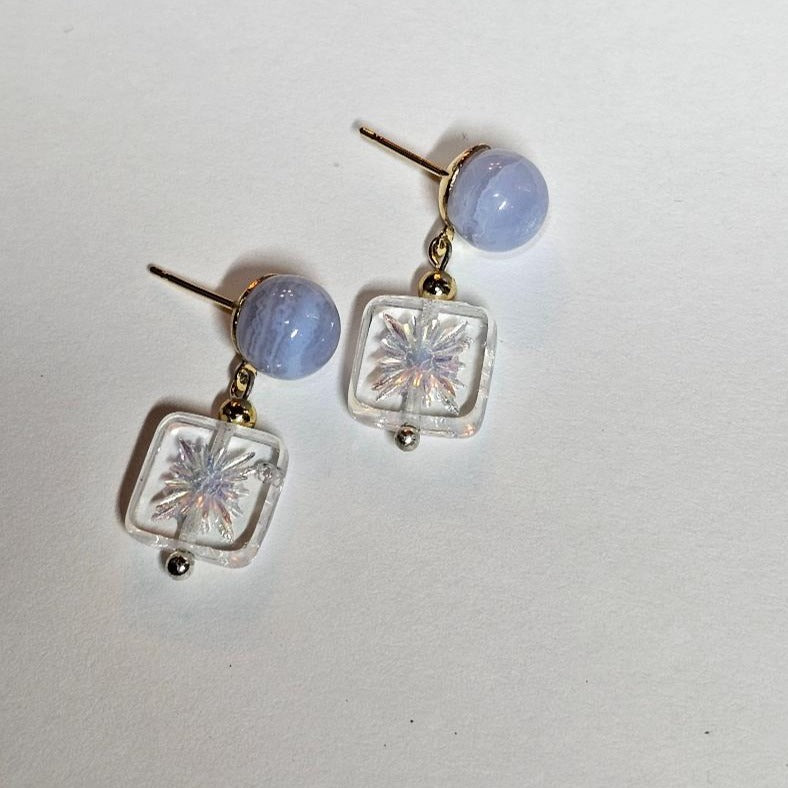Genuine blue lace agate and Czech glass earrings