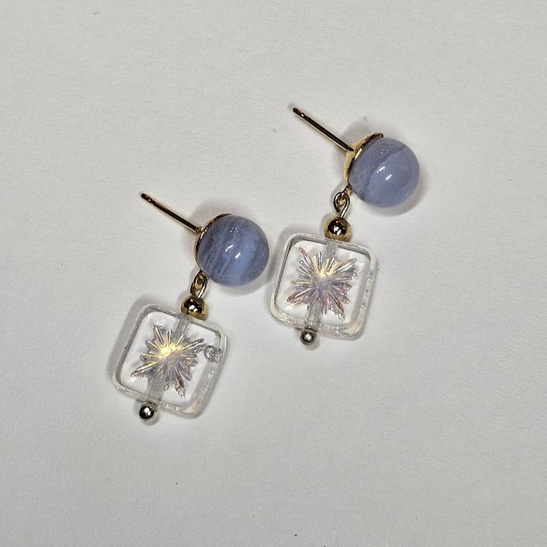 Genuine blue lace agate and Czech glass earrings